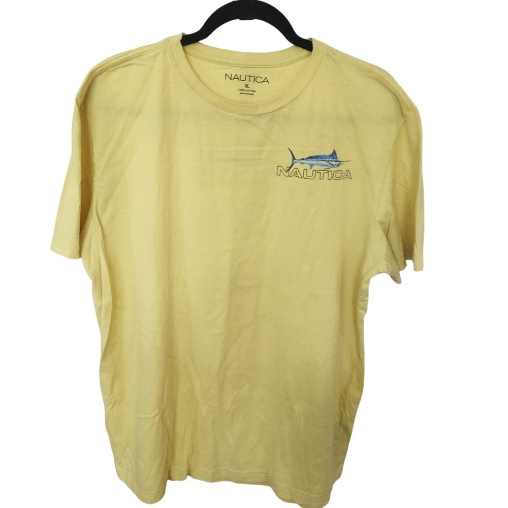 Nautica Mens XL Yellow Marlin Fish Graphic Tee Short Sleeve 100% Cotton T-Shirt